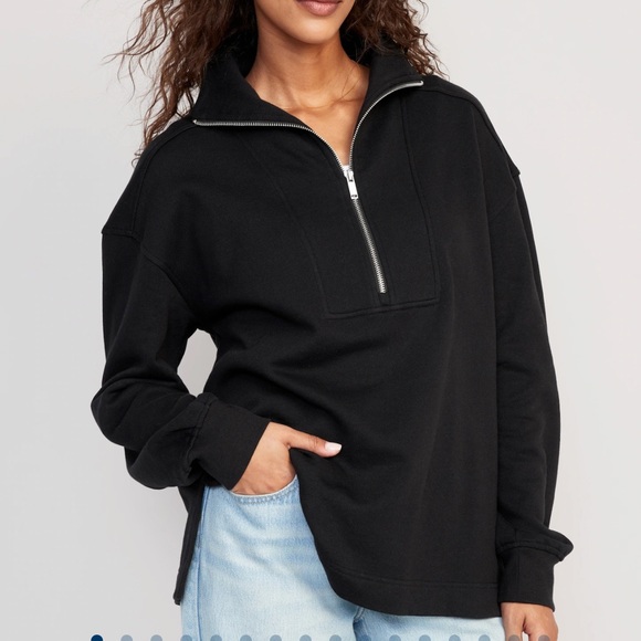 NWT OLD NAVY Oversized Half-Zip Pullover Tunic Color: Black Jack - Picture 2 of 6